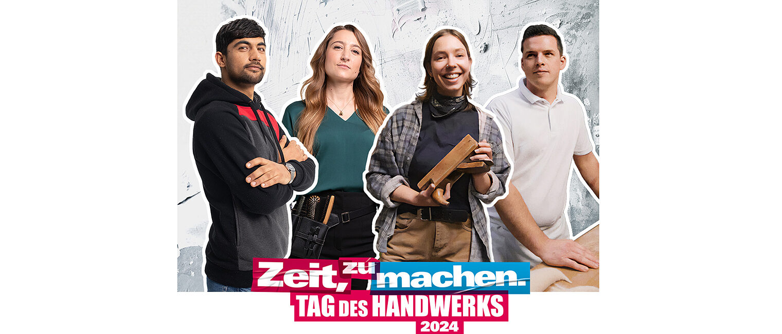 Vier Handwerkerinnen und Handwerker, die für die Imagekampagne des Deutschen Handwerks werben