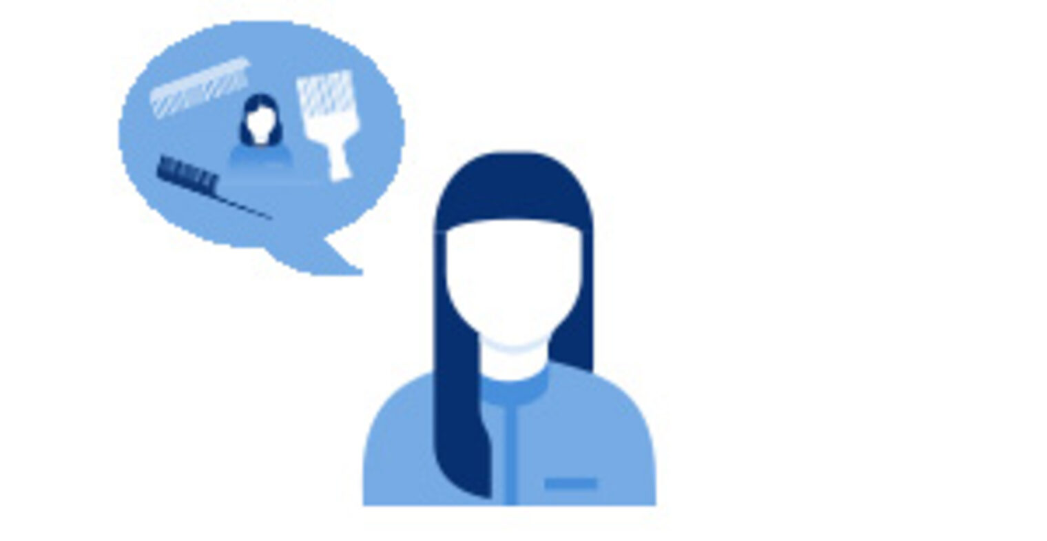 Illustration einer Person mit Gedankenblase als Symbol für Erfahrung und fachlichen Austausch im Friseurkurs