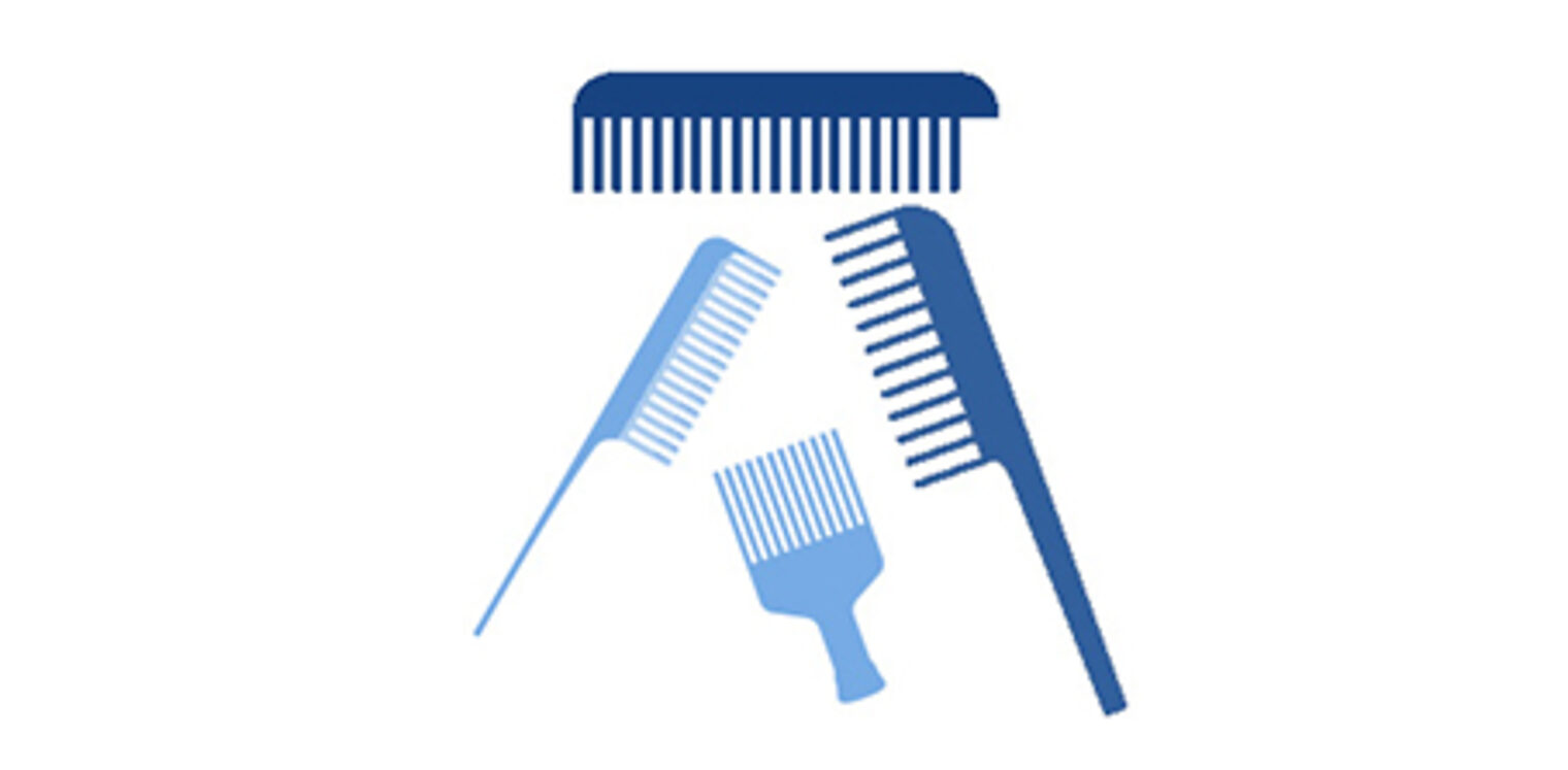 Vier unterschiedlich geformte Haarkämme als Arbeitsmaterial für professionelle Hochsteckfrisuren